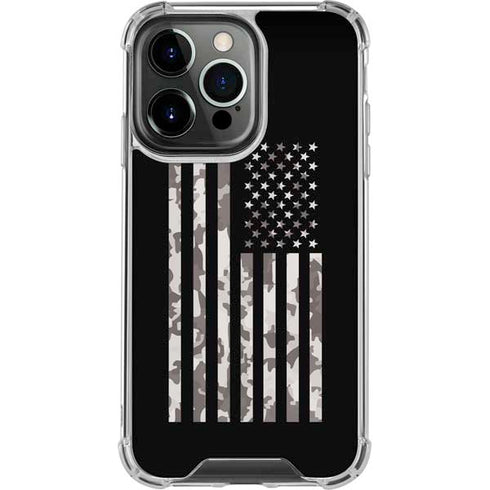 Black and White Camo American Flag iPhone 14 Pro Clear Case